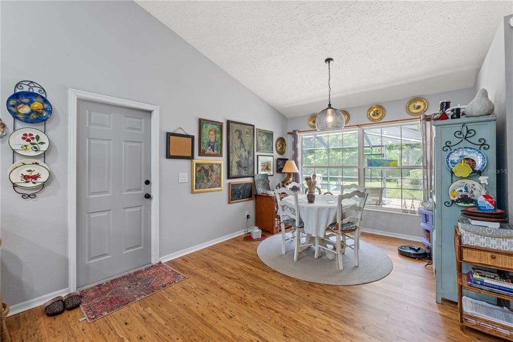 Dining room, Interior, Pendant Lights, Wood Texture Flooring