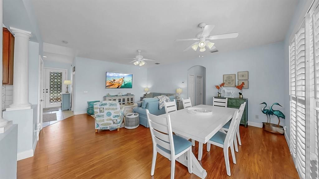Dining room, Fireplace, Interior, Living room, Wood Texture Flooring