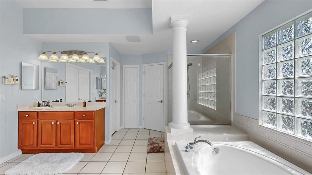 Bathroom, Dual Sink Vanities, Glass Shower, Interior, Recessed Lighting