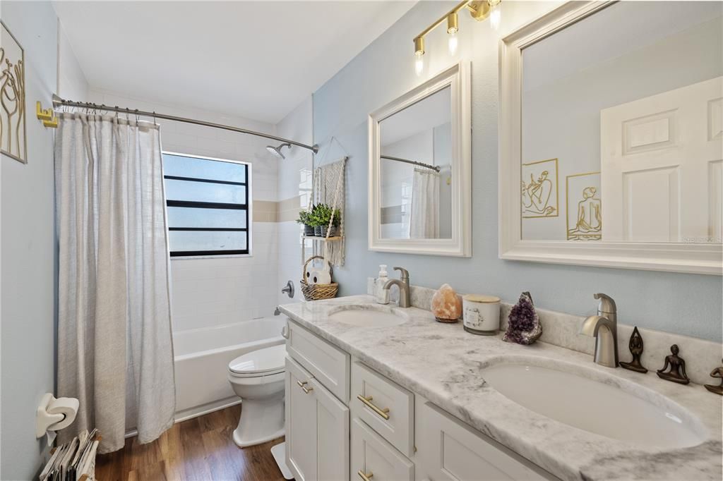 Bathroom, Dual Sink Vanities, Interior, Wood Texture Flooring
