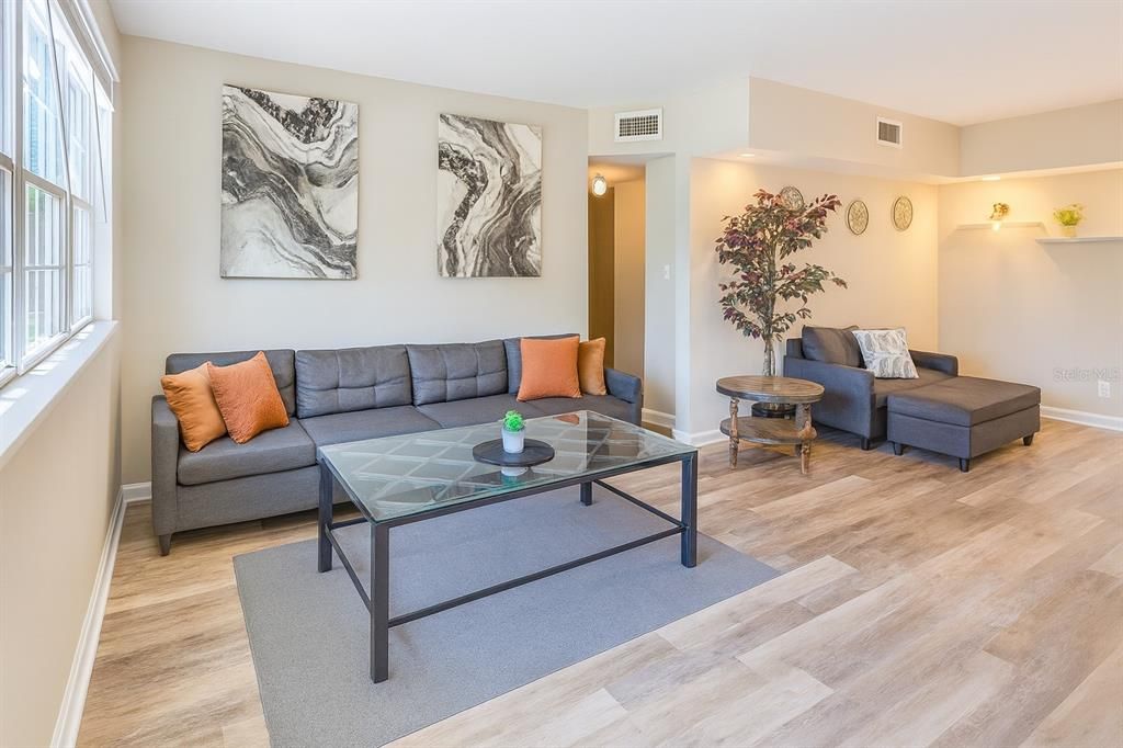 Interior, Living room, Recessed Lighting, Wood Texture Flooring