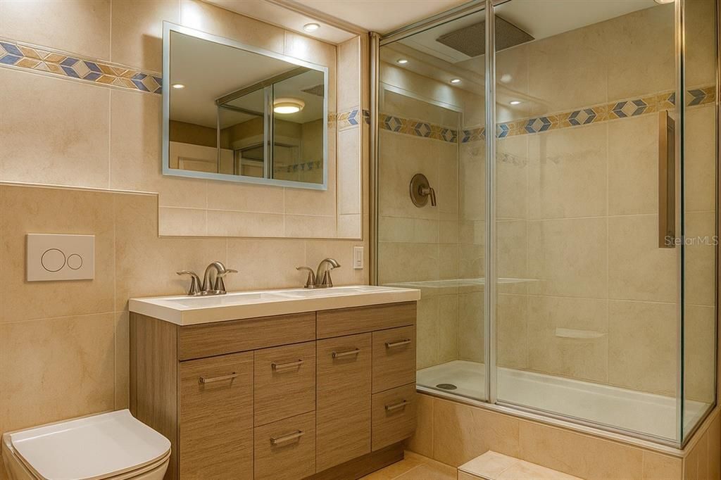 Bathroom, Glass Shower, Interior, Recessed Lighting