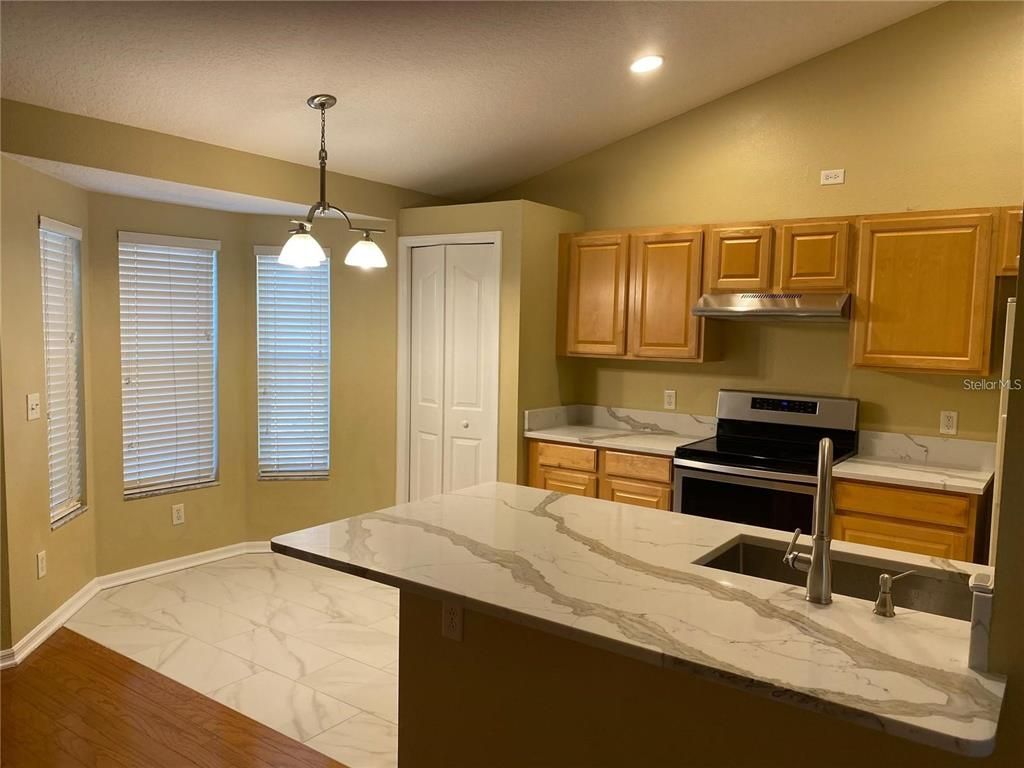 Interior, Kitchen, Marble, Pendant Lights, Recessed Lighting