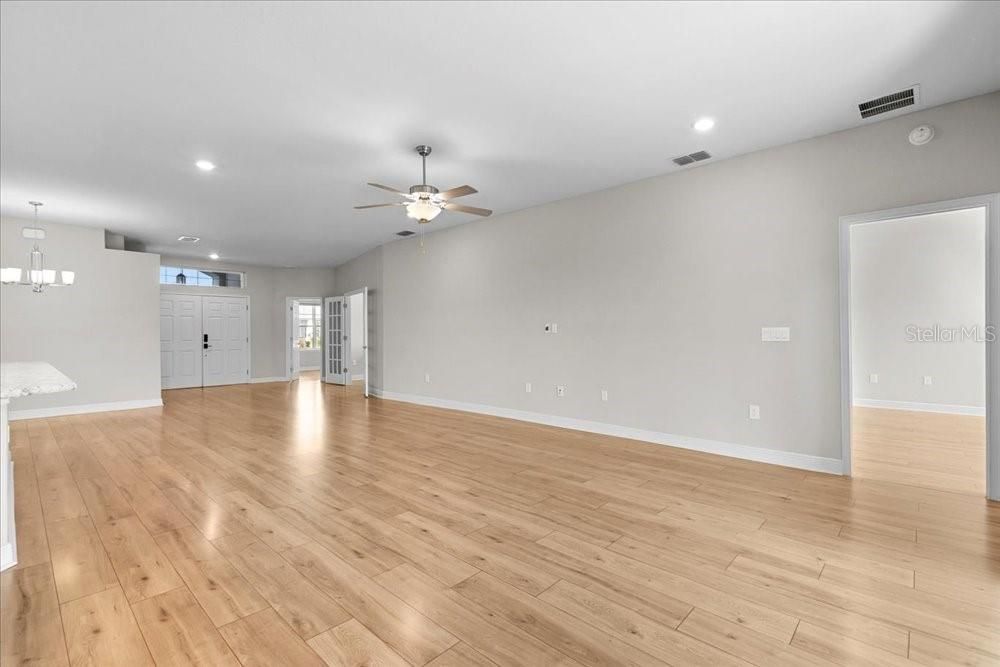 Empty room, Interior, Recessed Lighting, Wood Texture Flooring