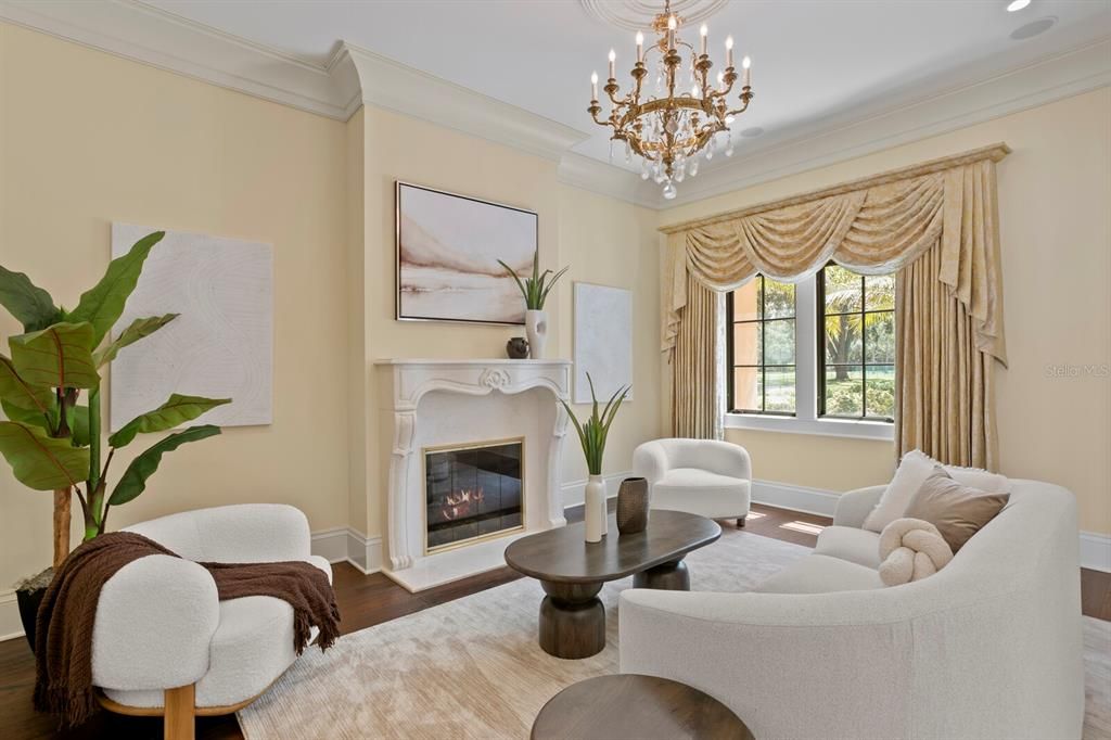 Chandelier, Fireplace, Interior, Living room, Wood Texture Flooring