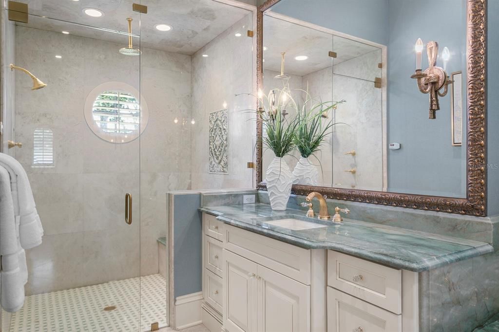 Bathroom, Glass Shower, Interior, Recessed Lighting