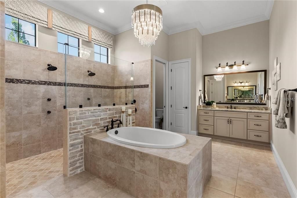 Bathroom, Chandelier, Interior, Recessed Lighting