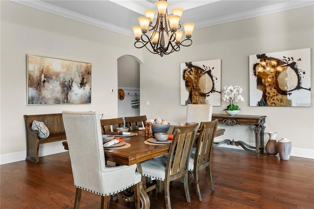 Chandelier, Dining room, Interior, Wood Texture Flooring
