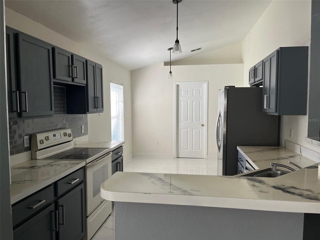 Interior, Kitchen, Marble, Pendant Lights