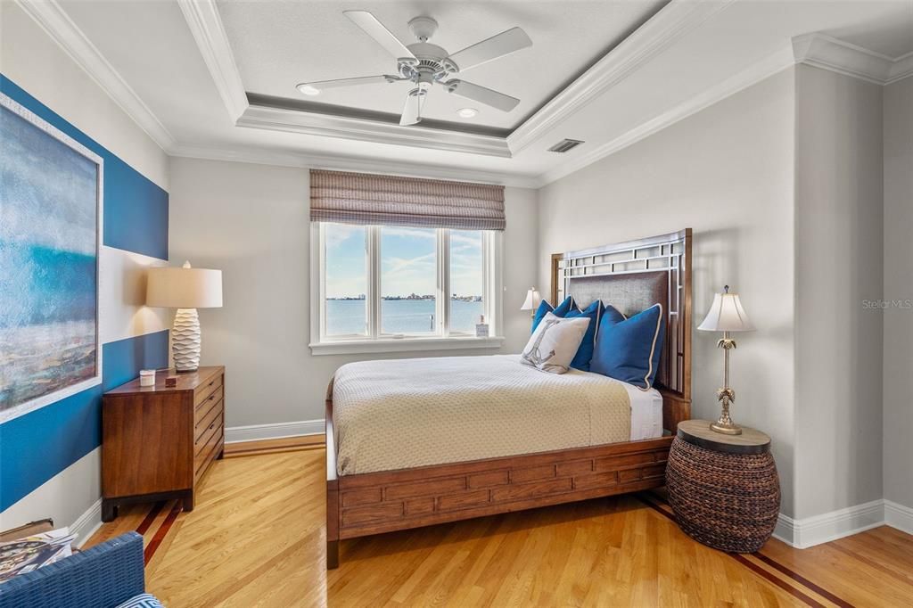 Bedroom, Interior, Recessed Lighting, Water, Wood Texture Flooring