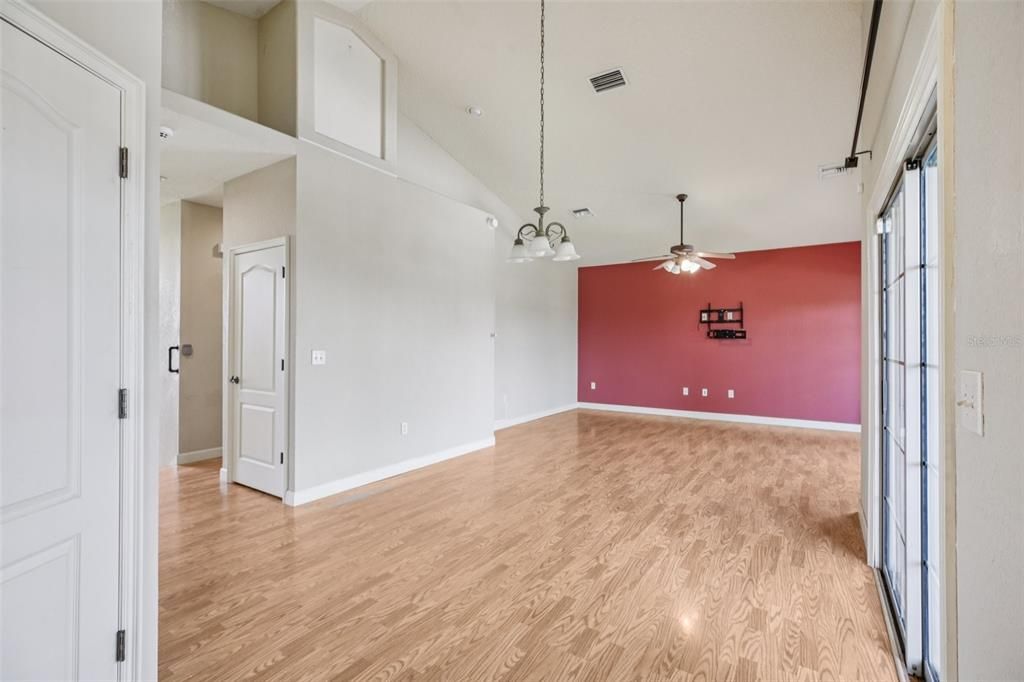 Empty room, Interior, Pendant Lights, Wood Texture Flooring