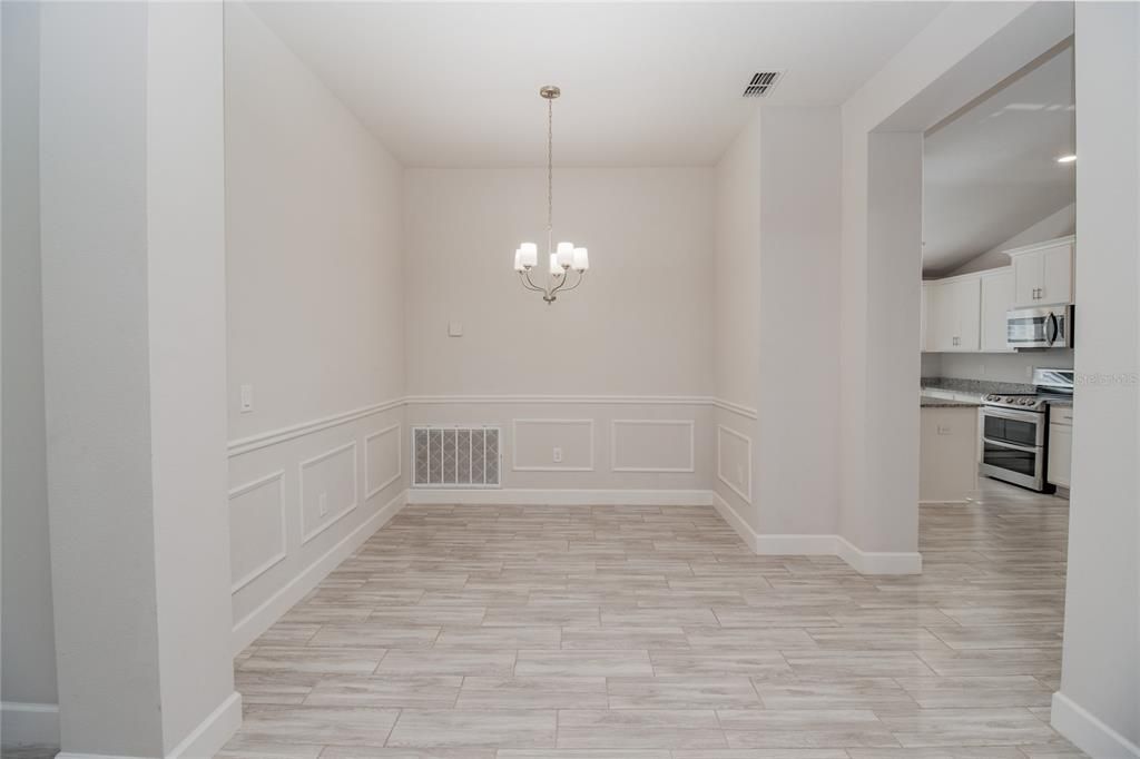 Chandelier, Empty room, Interior, Kitchen, Pendant Lights, Wood Texture Flooring