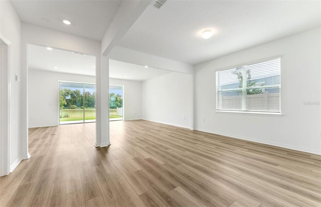 Empty room, Interior, Recessed Lighting, Wood Texture Flooring