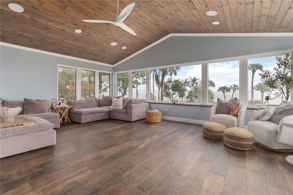 Interior, Living room, Recessed Lighting, Wooden Ceilings, Wood Texture Flooring