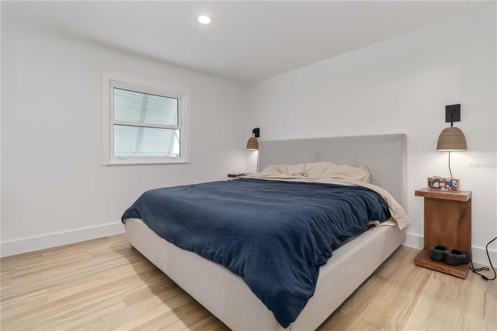 Bedroom, Interior, Recessed Lighting, Wood Texture Flooring