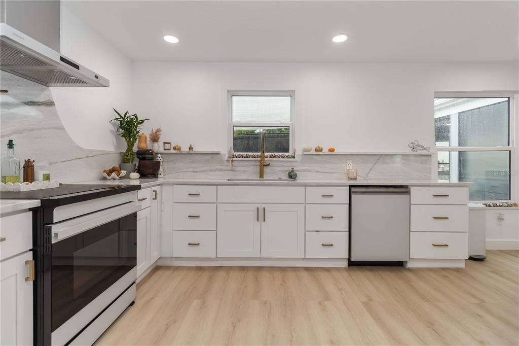 Interior, Kitchen, Recessed Lighting, Wood Texture Flooring