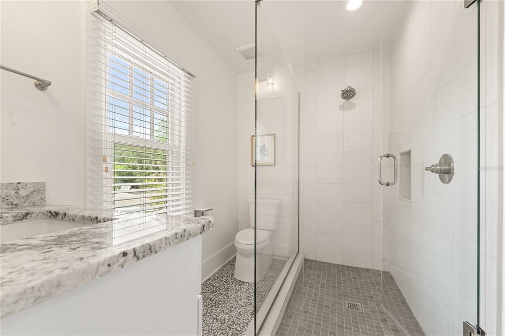 Bathroom, Glass Shower, Interior, Recessed Lighting