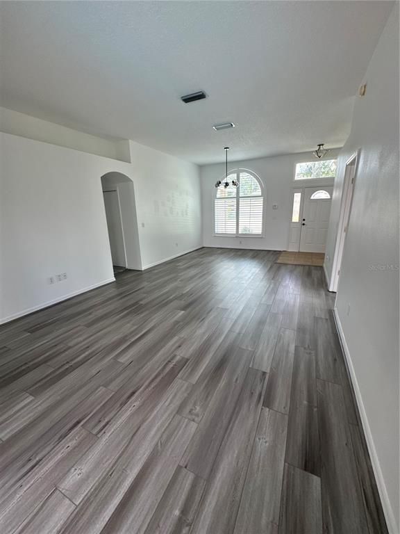 Empty room, Interior, Pendant Lights, Wood Texture Flooring