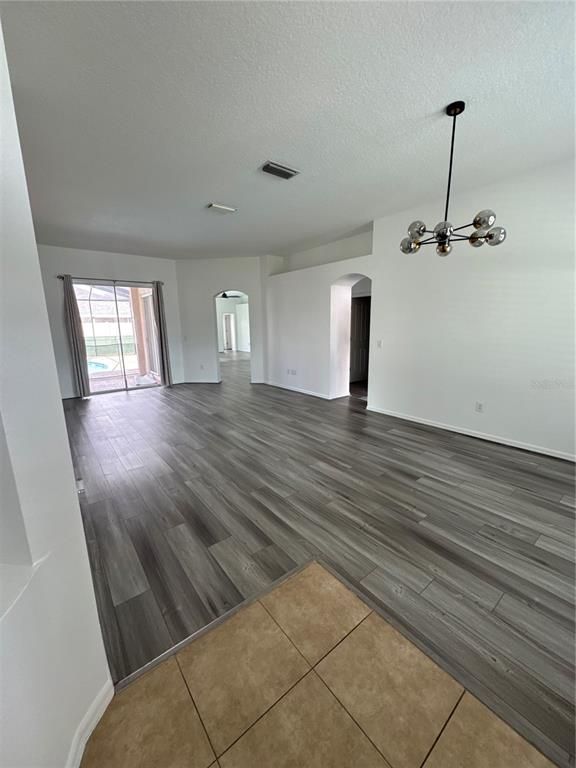 Empty room, Interior, Pendant Lights, Wood Texture Flooring