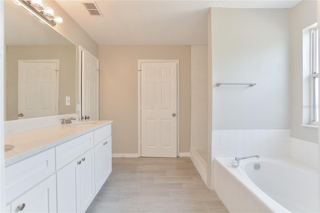 Bathroom, Dual Sink Vanities, Interior, Wood Texture Flooring