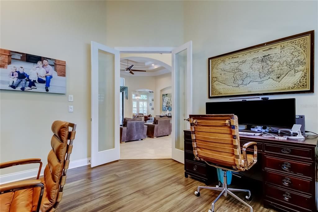 Home Office, Interior, Recessed Lighting, Wood Texture Flooring