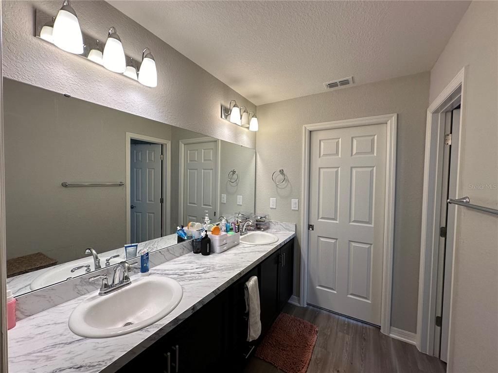 Bathroom, Dual Sink Vanities, Interior, Wood Texture Flooring