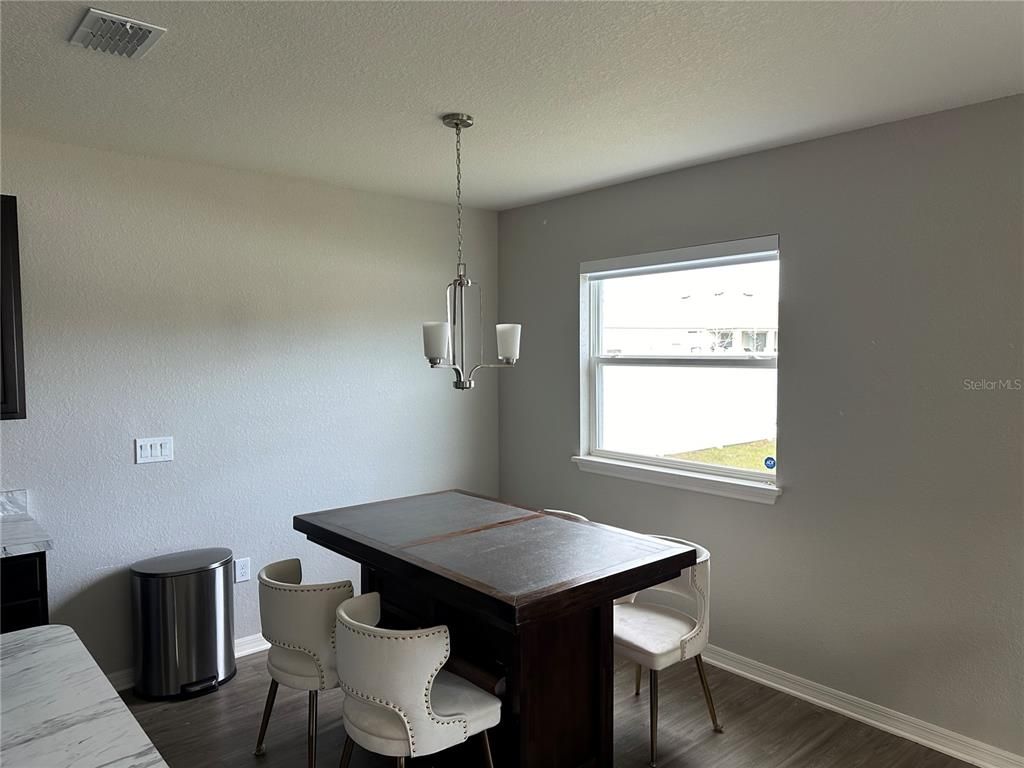 Dining room, Interior, Pendant Lights, Wood Texture Flooring