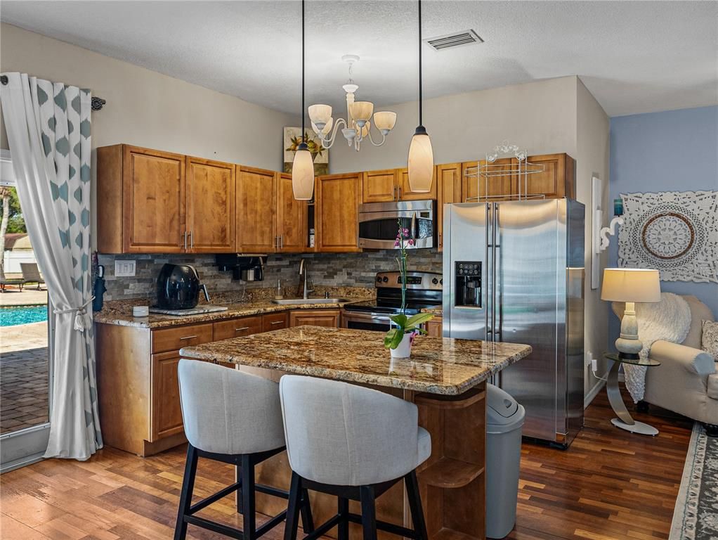 Interior, Kitchen, Pendant Lights, Stainless Steel Appliances, Wood Texture Flooring