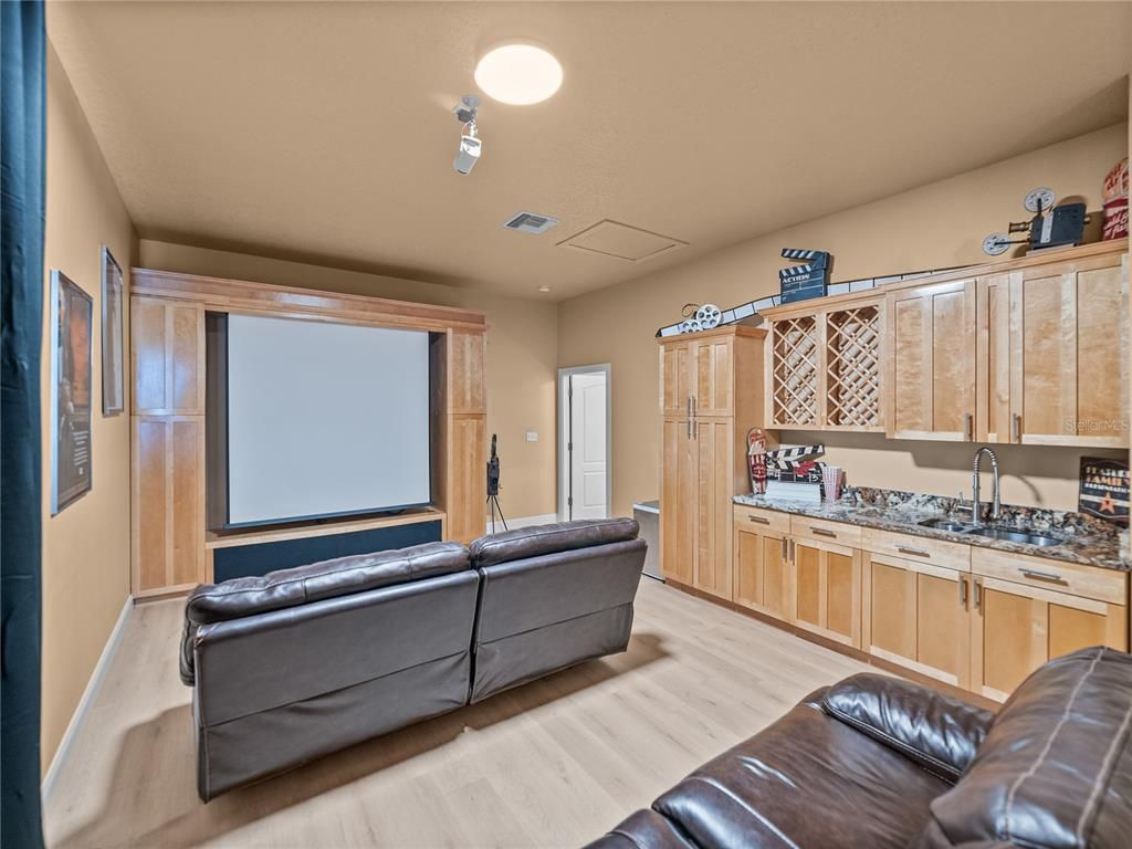 Interior, Projection Screen, Theatre Room, Wood Texture Flooring