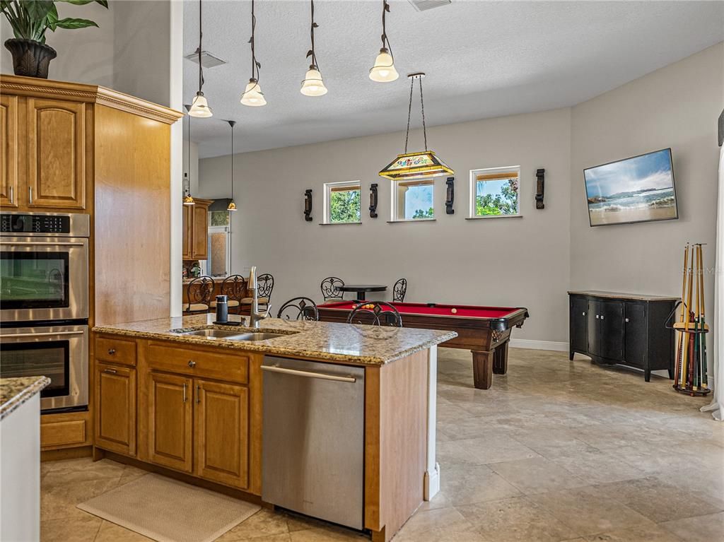 Billiard Table, Game Room, Interior, Kitchen, Pendant Lights, Stainless Steel Appliances