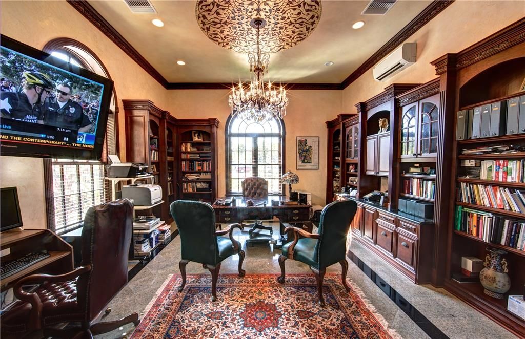 Chandelier, Home Office, Interior, Recessed Lighting