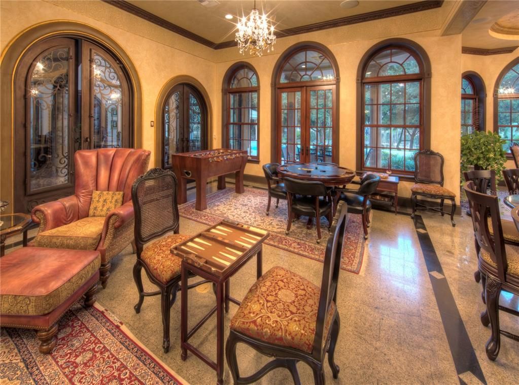 Chandelier, Dining room, Game Room, Interior, Living room, Recessed Lighting