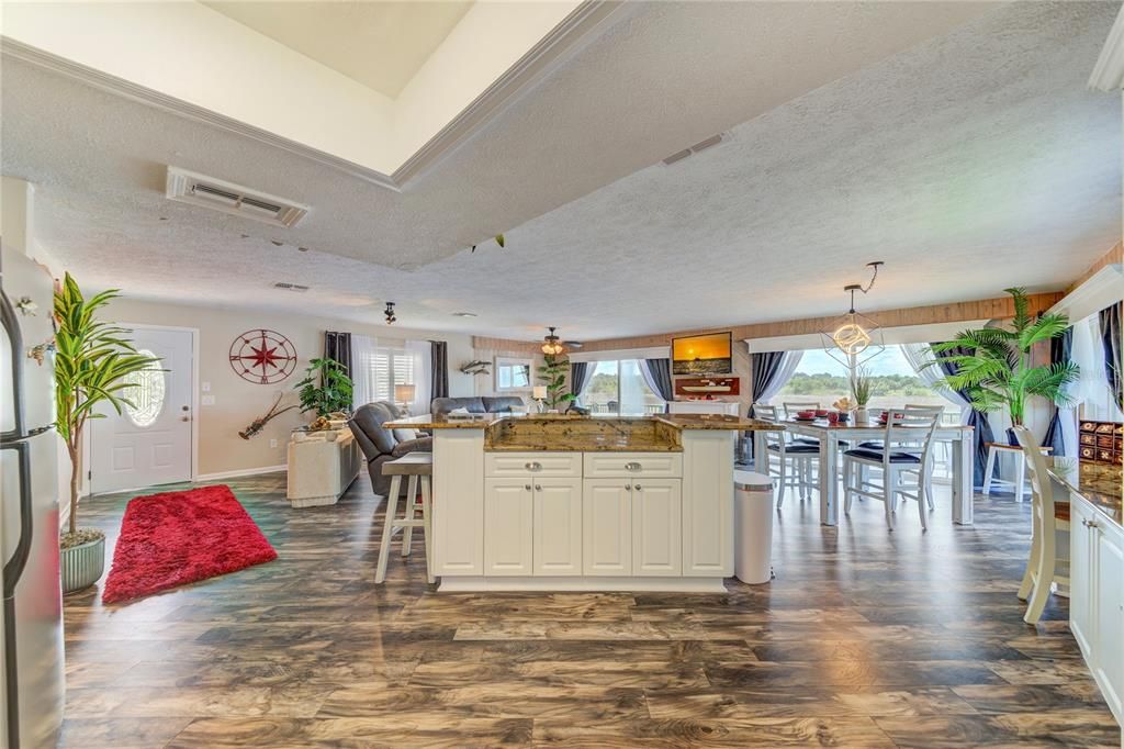 Dining room, Interior, Pendant Lights, Wood Texture Flooring