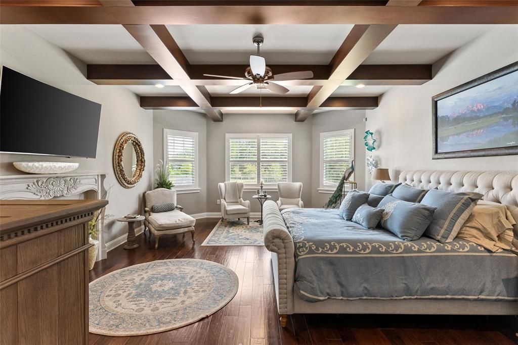 Bedroom, Interior, Living room, Recessed Lighting, Wooden Beams, Wood Texture Flooring