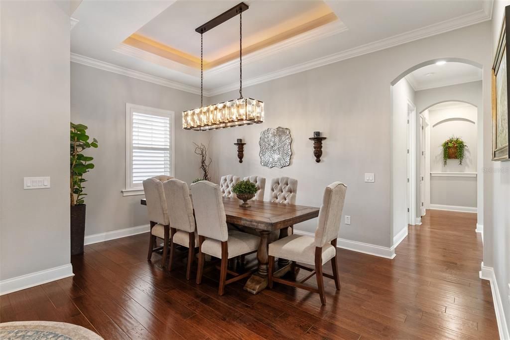 Chandelier, Dining room, Interior, Wood Texture Flooring