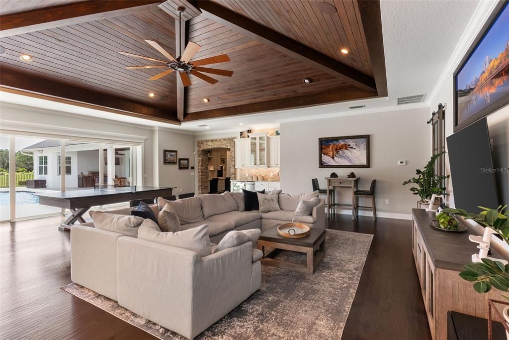 Interior, Living room, Recessed Lighting, Wooden Beams, Wooden Ceilings, Wood Texture Flooring