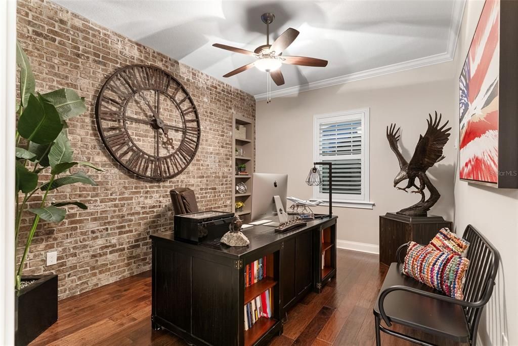 Home Office, Interior, Stone Walls, Wood Texture Flooring
