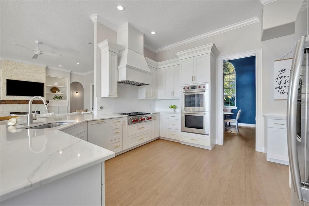 Dining room, Interior, Kitchen, Recessed Lighting, Stainless Steel Appliances, Wood Texture Flooring