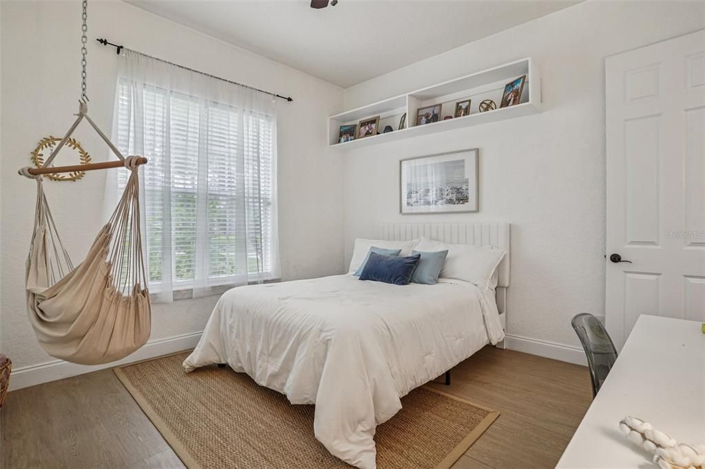 Bedroom, Interior, Pendant Lights, Wood Texture Flooring