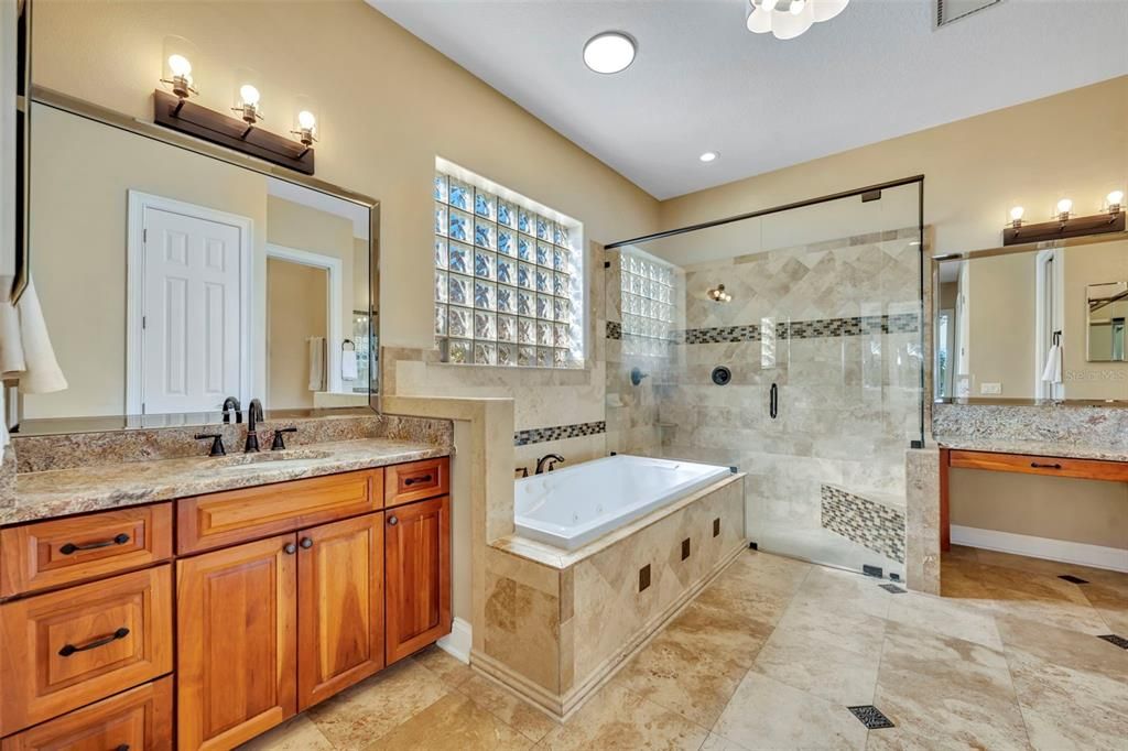 Bathroom, Dual Sink Vanities, Glass Shower, Interior, Recessed Lighting