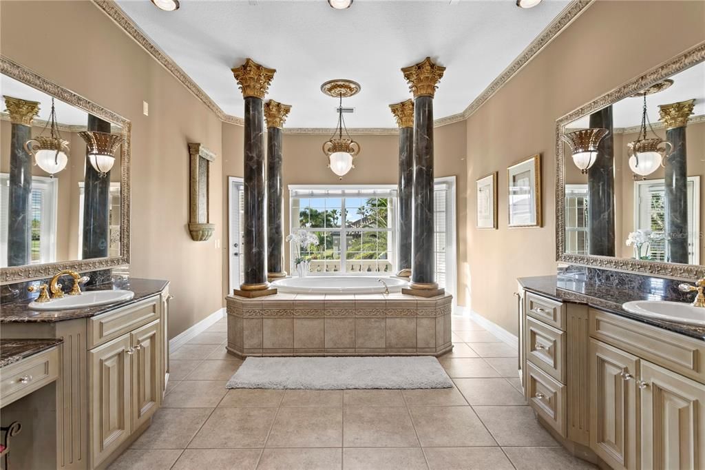 Bathroom, Dual Sink Vanities, Interior, Pendant Lights, Recessed Lighting