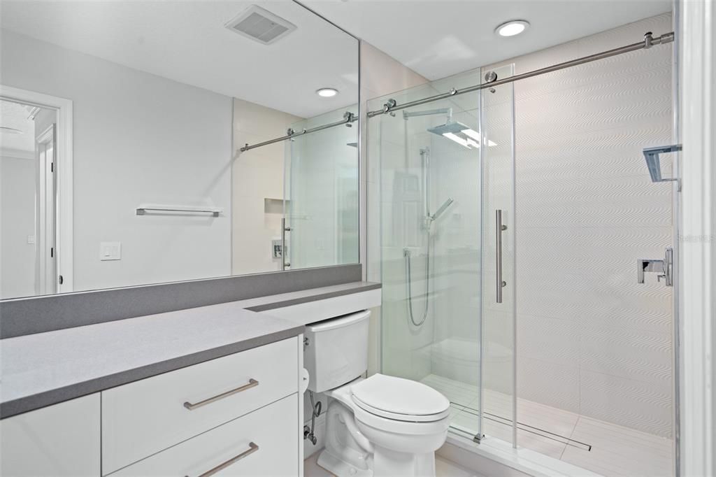 Bathroom, Glass Shower, Interior, Recessed Lighting