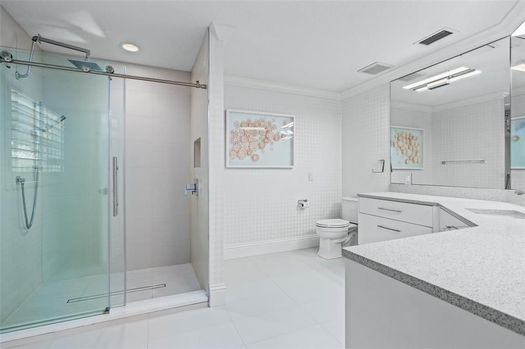 Bathroom, Glass Shower, Interior, Recessed Lighting