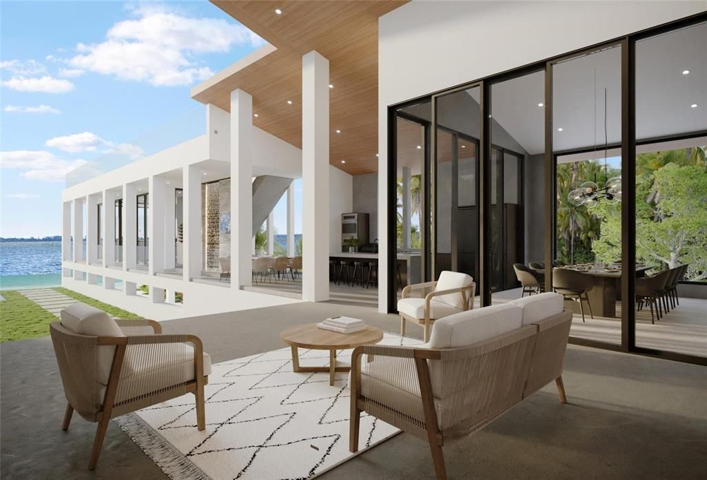 Interior, Living room, Recessed Lighting, Water, Wooden Ceilings