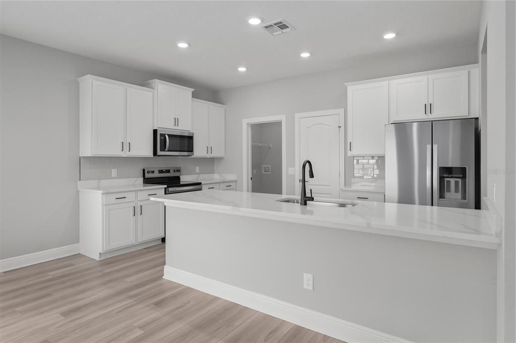 Interior, Kitchen, Recessed Lighting, Wood Texture Flooring