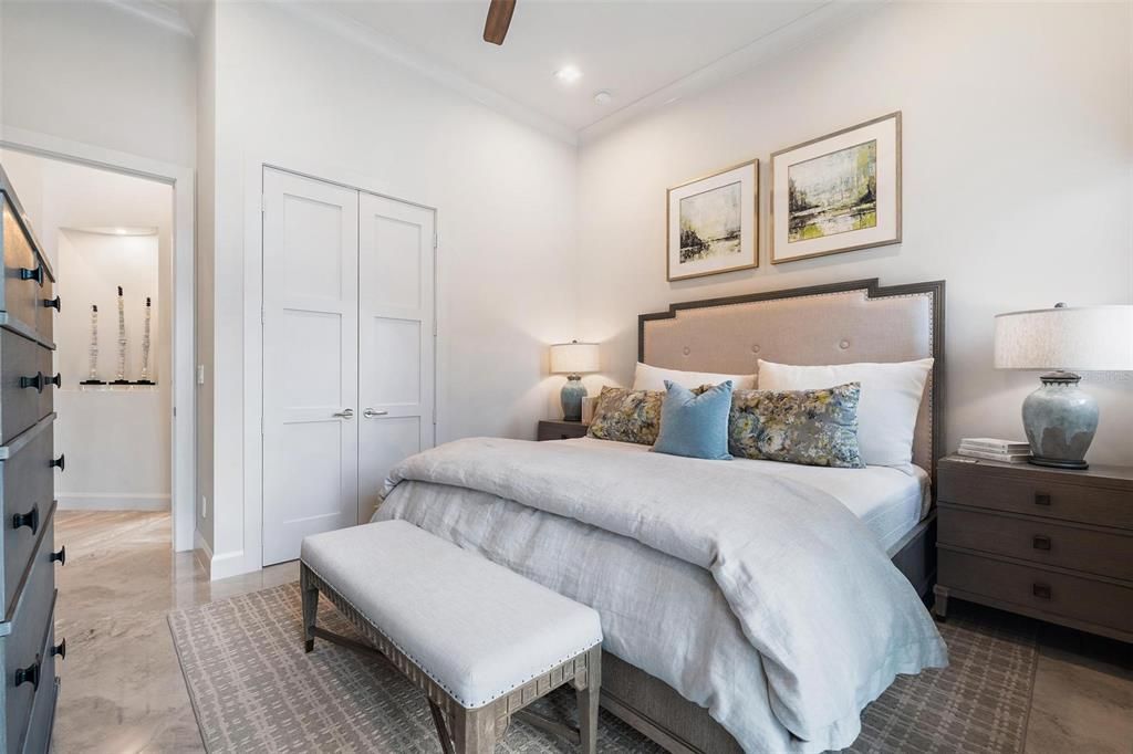 Bedroom, Interior, Marble, Recessed Lighting