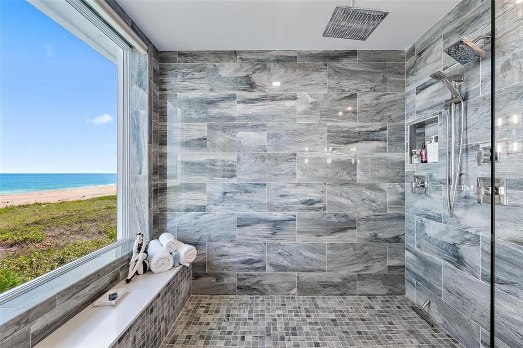 Bathroom, Glass Shower, Interior, Marble Walls, Water