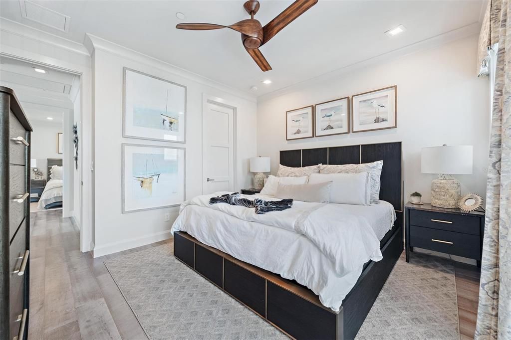 Bedroom, Interior, Recessed Lighting, Wood Texture Flooring