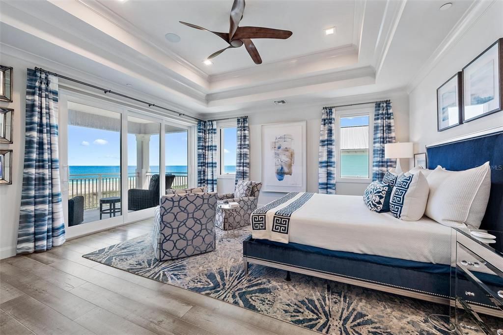 Bedroom, Interior, Recessed Lighting, Water, Wood Texture Flooring