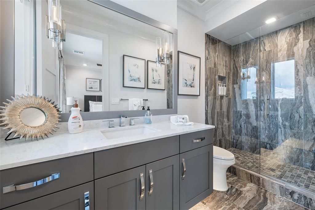 Bathroom, Glass Shower, Interior, Recessed Lighting